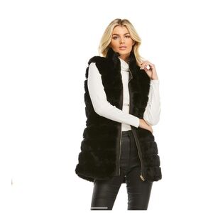 Donna Salyers water- resistant black mink reversible faux fur warm vest